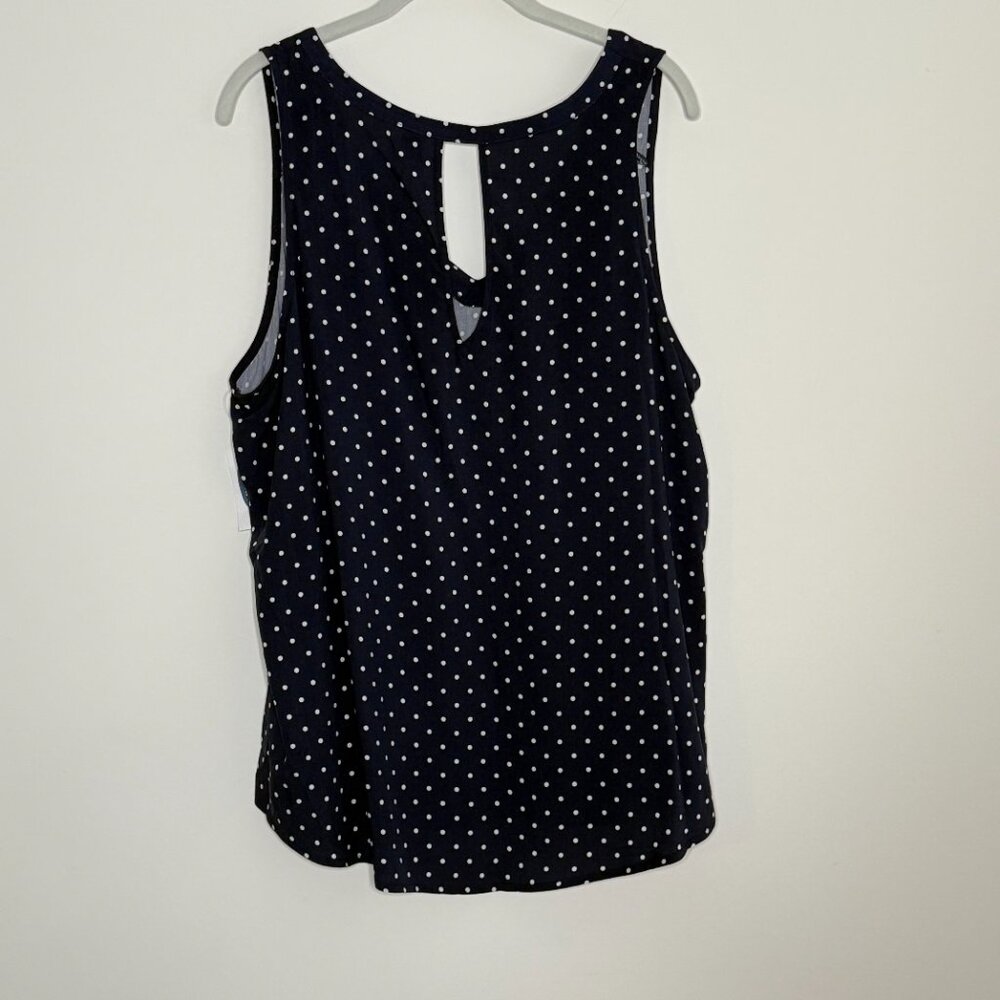 NWT Old Navy VNeck Blue Sleeveless Top w White Polka Dots Keyhole Back Womens XL - Picture 2 of 7